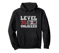 Level 35 Unlocked Vintage 35yr Old Gamer Gifts 35th Birthday Pullover Hoodie