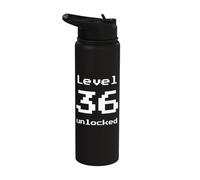 Level 36 Unlocked - Funny Pixel Video Game 36th Birthday Stainless Steel Insulated Water Bottle