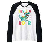 Level 4 Hear Me Roar Dinosaur 4th Grade Squad Back to School Raglan Baseball Tee
