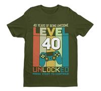 Level 40 Unlocked - 40th Birthday - Funny Graphic Men's T-Shirt - Casual Printed Tee - Great Gift for Dad, Husband or Brother - Green - XL