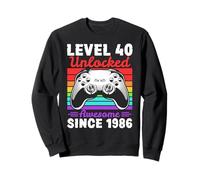 Level 40 Unlocked Awesome Since 1986 40th Birthday Gaming Sweatshirt