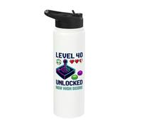 Level 40 Unlocked Funny Video Gamer 40th Birthday Stainless Steel Insulated Water Bottle