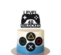Level 40 Unlocked Video Game Cake Topper for 40th Birthday Party Decoration Video Game Controller Theme Cake Topper