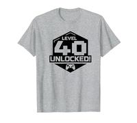 Level 40 Unlocked Video Gamer 40th Birthday Tee Men & Women T-Shirt, Men, Heather Grey, Medium