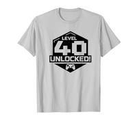 Level 40 Unlocked Video Gamer 40th Birthday Tee Men & Women T-Shirt, Men, Silver Grey, Medium
