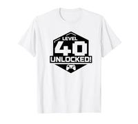 Level 40 Unlocked Video Gamer 40th Birthday Tee Men & Women T-Shirt, Men, White, 3X-Large