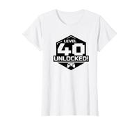 Level 40 Unlocked Video Gamer 40th Birthday Tee Men & Women T-Shirt, Women, White, Large