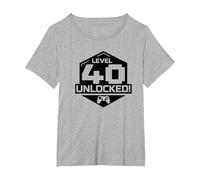 Level 40 Unlocked Video Gamer 40th Birthday Tee Men & Women T-Shirt, Women's Plus, Heather Grey, 6X