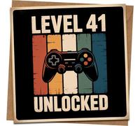 Level 41 Unlocked Birthday Card for Him Gamer Retro Controller, Funny Gaming 41st Birthday Card, 145mm x 145mm, Blank Inside with Kraft Envelope