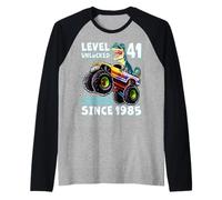 Level 41 Unlocked T-Rex Monster Truck Dinosaur 41st Birthday Raglan Baseball Tee
