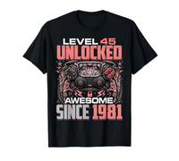 Level 45 Unlocked Awesome Since 1981 45th Birthday Gaming T-Shirt