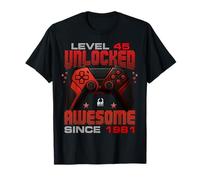 Level 45 Unlocked Awesome Since 1981 45th Birthday Gaming T-Shirt