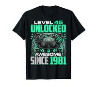 Level 45 Unlocked Awesome Since 1981 45th Birthday Gaming T-Shirt