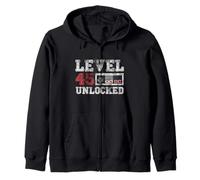 Level 45 Unlocked Vintage 45yr Old Gamer Gifts 45th Birthday Zip Hoodie