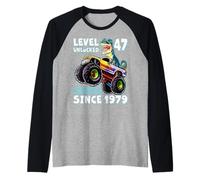 Level 47 Unlocked T-Rex Monster Truck Dinosaur 47th Birthday Raglan Baseball Tee