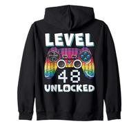Level 48 Unlocked Funny Video Gamer 48th Birthday Gaming Zip Hoodie