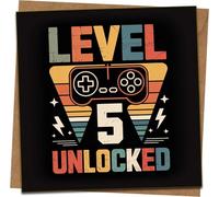 Level 5 Unlocked 5th Birthday Card for Boys Gamer - Retro Video Game Controller - 145mm x 145mm Square Greeting Card with Kraft Envelope, Son Grandson Kids Gaming Birthday
