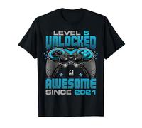 Level 5 Unlocked Awesome Since 2021 5th Birthday Gaming T-Shirt