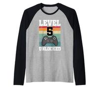 Level 5 Unlocked Funny 5 Year Old Video Gamer 5th Birthday Raglan Baseball Tee