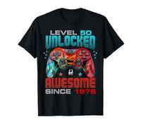 Level 50 Unlocked Awesome Since 1976 50th Birthday Gaming T-Shirt