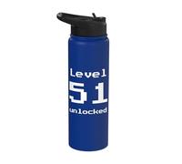 Level 51 Unlocked - Funny Pixel Video Game 51st Birthday Stainless Steel Insulated Water Bottle