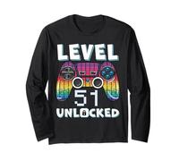 Level 51 Unlocked Funny Video Gamer 51st Birthday Gaming Long Sleeve T-Shirt