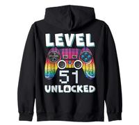 Level 51 Unlocked Funny Video Gamer 51st Birthday Gaming Zip Hoodie