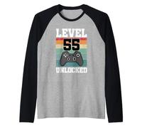 Level 55 Unlocked Funny 55 Year Old Gamer 55th Birthday Raglan Baseball Tee
