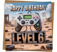 Level 6 Gamer 6th Birthday Card for Boy - Video Game Controller Design - Funny Happy Birthday - 145mm Square Greeting Card with Kraft Envelope - Son, Grandson, Nephew