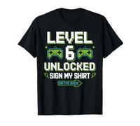 Level 6 Unlocked Sign My Shirt 6th Birthday Gamer Boy Kids T-Shirt