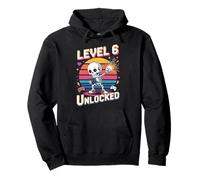 Level 6 Unlocked Skeleton Gamer Fun Pullover Hoodie