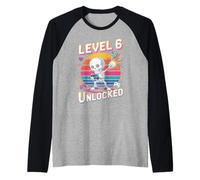 Level 6 Unlocked Skeleton Gamer Fun Raglan Baseball Tee
