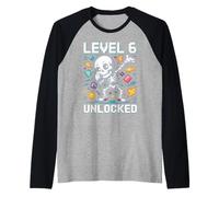 Level 6 Unlocked Skeleton Gamer Fun Raglan Baseball Tee