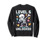 Level 6 Unlocked Skeleton Gamer Fun Sweatshirt