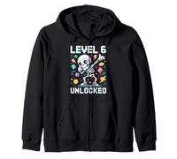 Level 6 Unlocked Skeleton Gamer Fun Zip Hoodie
