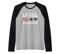 Level 6 Unlocked Vintage 6yr Old Gamer Gifts 6th Birthday Raglan Baseball Tee