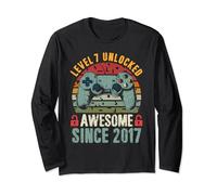 Level 7 Unlocked Awesome Since 2017 Gamer Boy 7th Birthday Long Sleeve T-Shirt