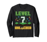 Level 7 Unlocked Pixel Gamer 7th Birthday Gaming Boys Kids Long Sleeve T-Shirt