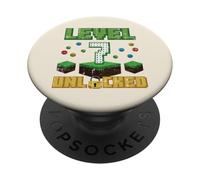 Level 7 Unlocked Pixel Gamer 7th Birthday Gaming Boys Kids PopSockets Adhesive PopGrip