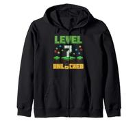 Level 7 Unlocked Pixel Gamer 7th Birthday Gaming Boys Kids Zip Hoodie
