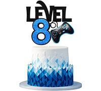 Level 8 Game Birthday Cake Topper - Video Game Boy's 8th Birthday Level Up Party Blue Cake Topper Supplies - Game On Winner Gaming Party Decoration