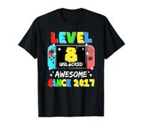 Level 8 Unlocked Awesome Since 2017 Gaming 8th Birthday T-Shirt
