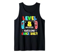 Level 8 Unlocked Awesome Since 2017 Gaming 8th Birthday Tank Top
