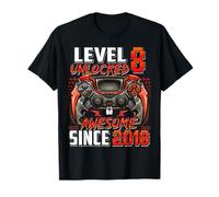 Level 8 Unlocked Awesome Since 2018 8th Birthday Gaming T-Shirt