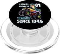 Level 81 Unlocked T-Rex Monster Truck Dinosaur 81st Birthday PopSockets PopGrip for MagSafe