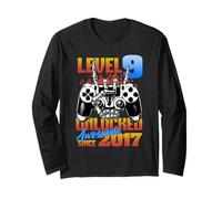 Level 9 Unlocked Awesome Since 2017 9th Birthday Boy Gaming Long Sleeve T-Shirt