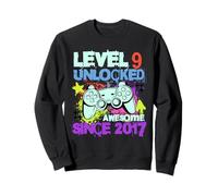 Level 9 Unlocked Awesome Since 2017 9th Birthday Boy Gaming Sweatshirt