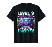 Level 9 Unlocked Awesome Since 2017 9th Birthday Boy T-Shirt