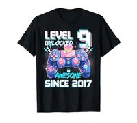 Level 9 Unlocked Awesome Since 2017 9th Birthday Gaming T-Shirt