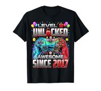 Level 9 Unlocked Awesome Since 2017 9th Birthday Gaming T-Shirt
